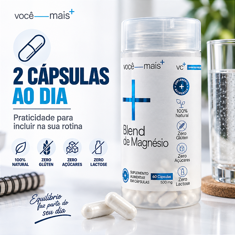 Blend de Magnésio 500mg 60 Cápsulas . VOCE MAIS