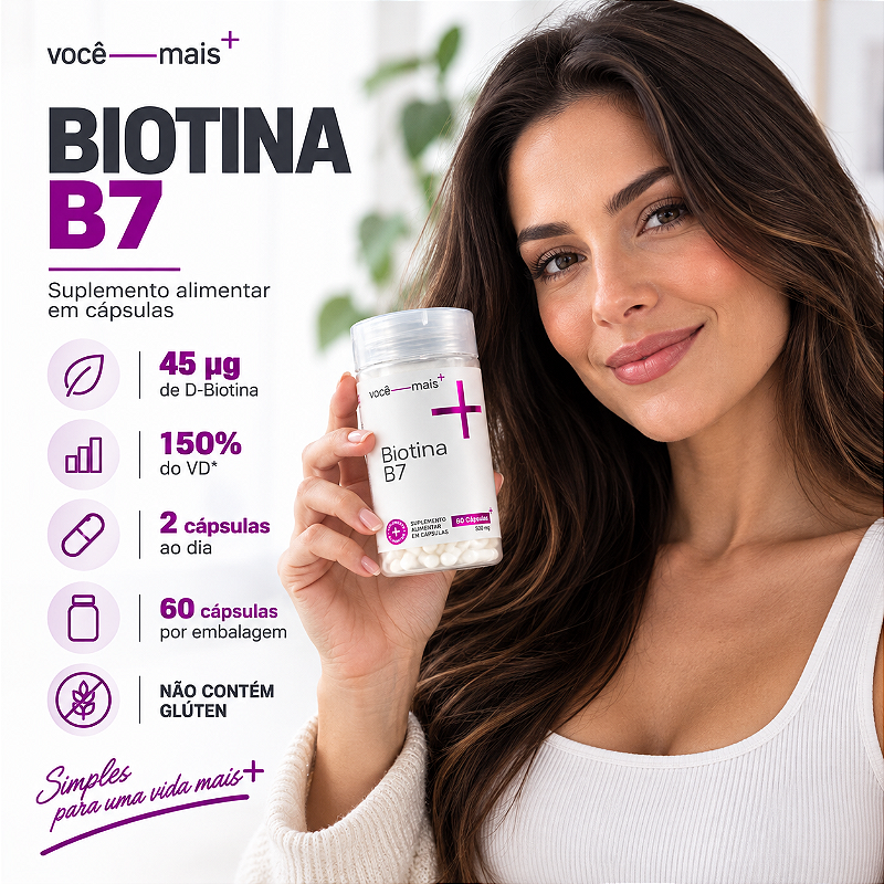 Biotina B7 500mg 60 Cápsulas . VOCE MAIS