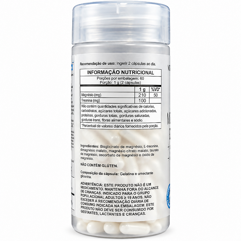 Sete Magnésio 7 Fontes 500mg 120 Cápsulas Quelato Malato Treonato Taurato Citrato Ascorbato Óxido