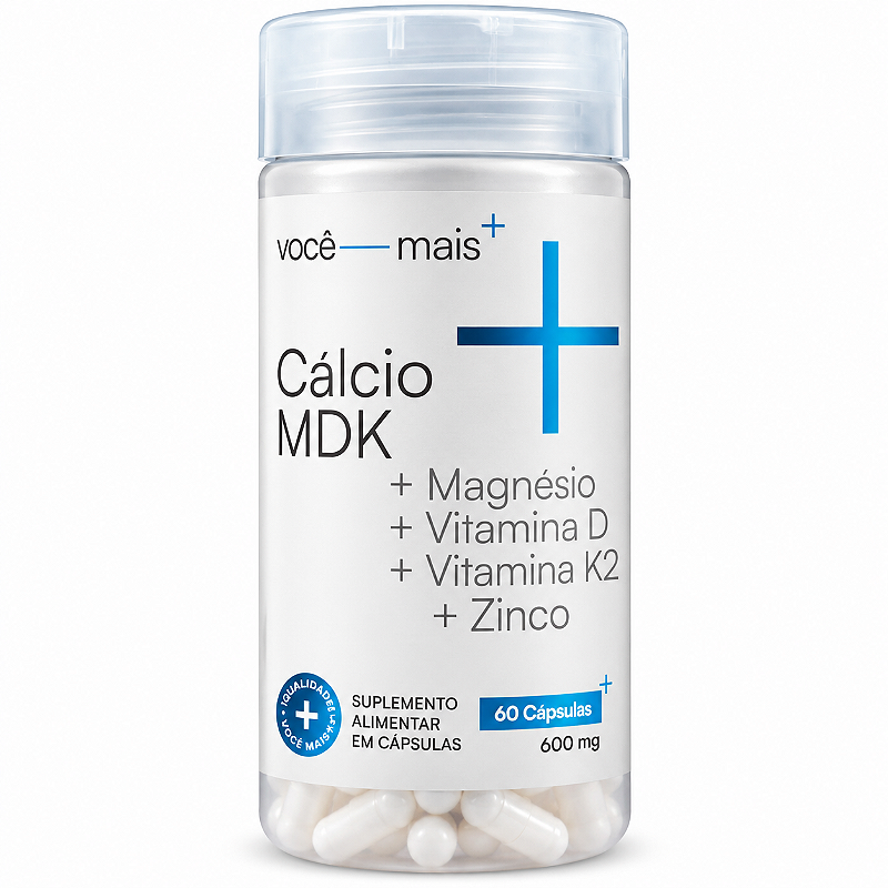 Cálcio MDK + Magnésio + Vitaminas D e K2 + Zinco 60 Cápsulas