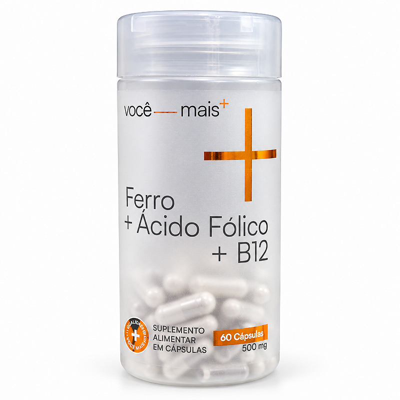 Ferro + Ácido Fólico + B12 500mg 60 Cápsulas