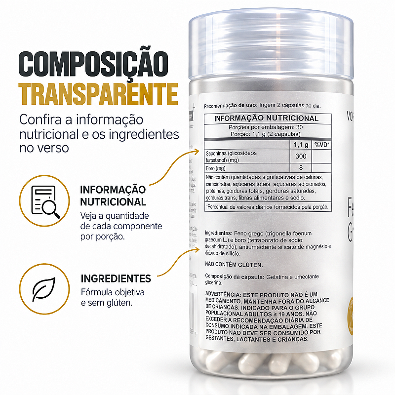 Feno Grego + Boro 550mg 60 Cápsulas