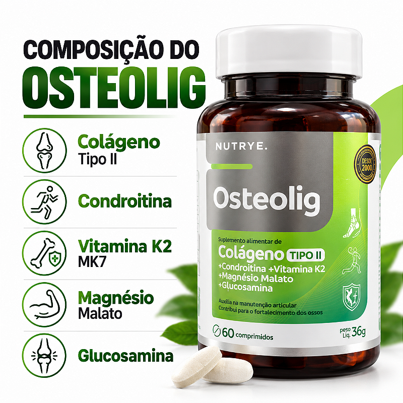 Osteolig Nutrye Colágeno Tipo II + Condroitina + Vitamina K2 60 Comprimidos