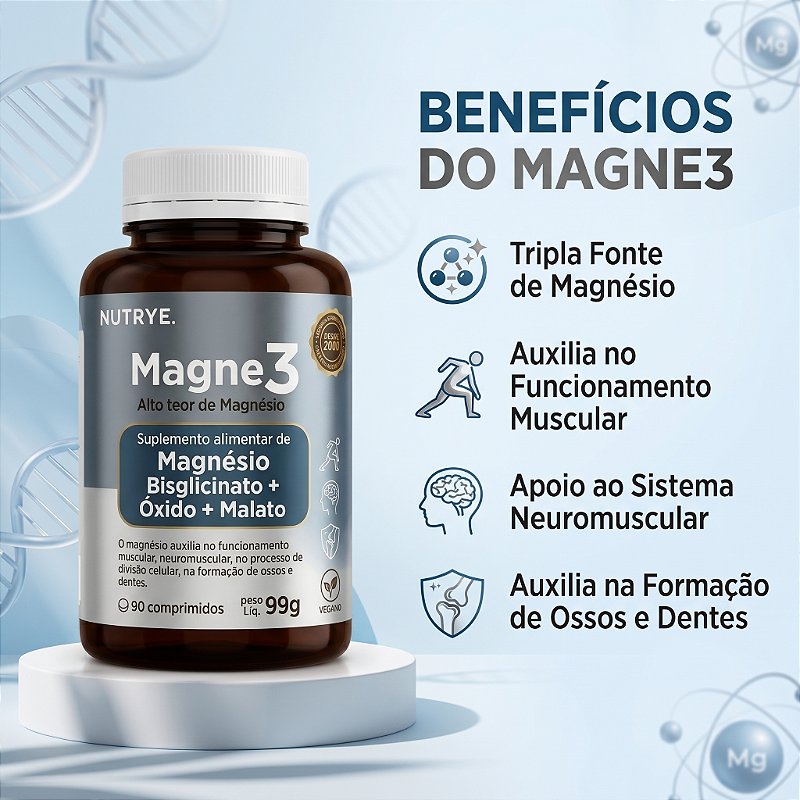 Magne3 Magnesio Bisglicinato + Oxido + Malato 90 Comprimidos - Nutrye
