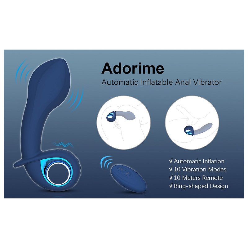 PLUG ANAL INFLÁVEL MASSAGEADOR DE PRÓSTATA RECARREGÁVEL COM 10 MODOS DE VIBRAÇÃO COM CONTROLE REMOTO SEM FIO - 16x3,5CM