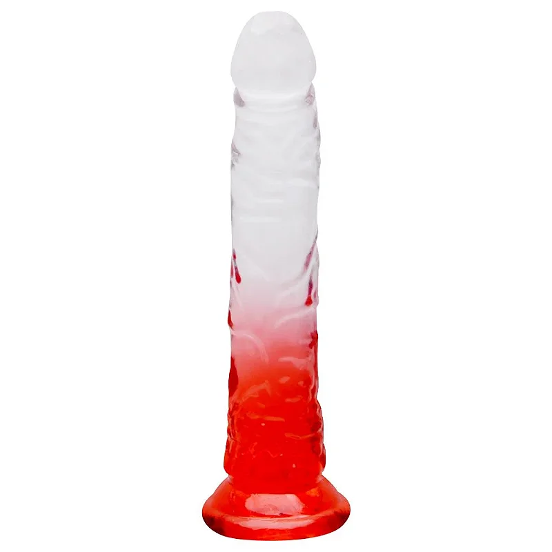 Pênis Realístico Silicone Transparente- 20 X 3,4Cm - cor vermelha