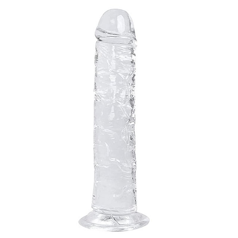 Pênis realístico de silicone transparente com saliências em alto relevo e ventosa - 22 x 4cm