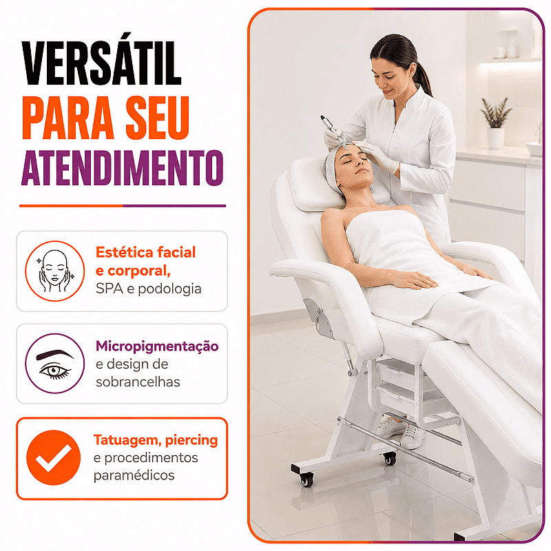 Maca Poltrona Fixa Estética Reclinável Branca Com 2 Bandejas - Akmed