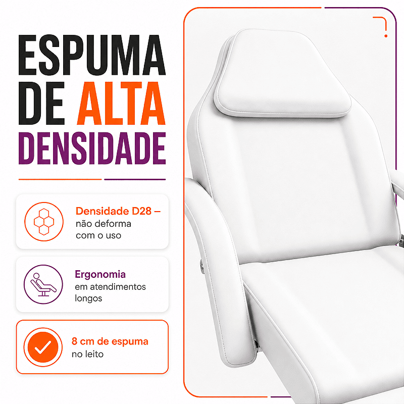 Maca Poltrona Fixa Estética Reclinável Branca Com 2 Bandejas - Akmed