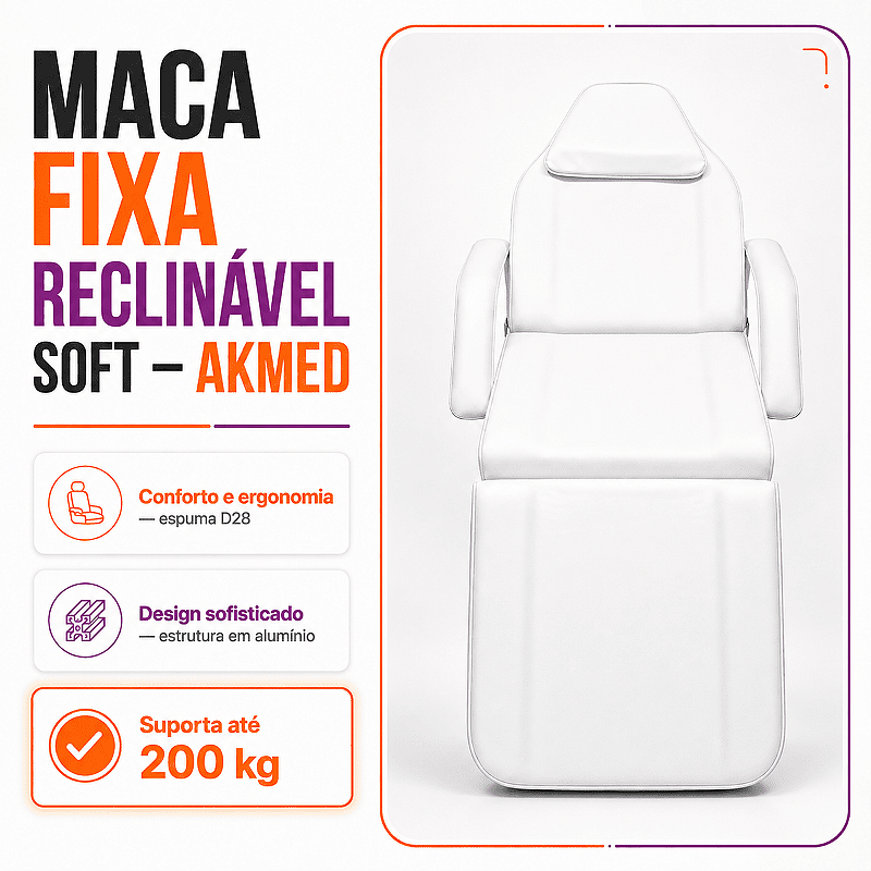 Maca Poltrona Fixa Estética Reclinável Branca Com 2 Bandejas - Akmed