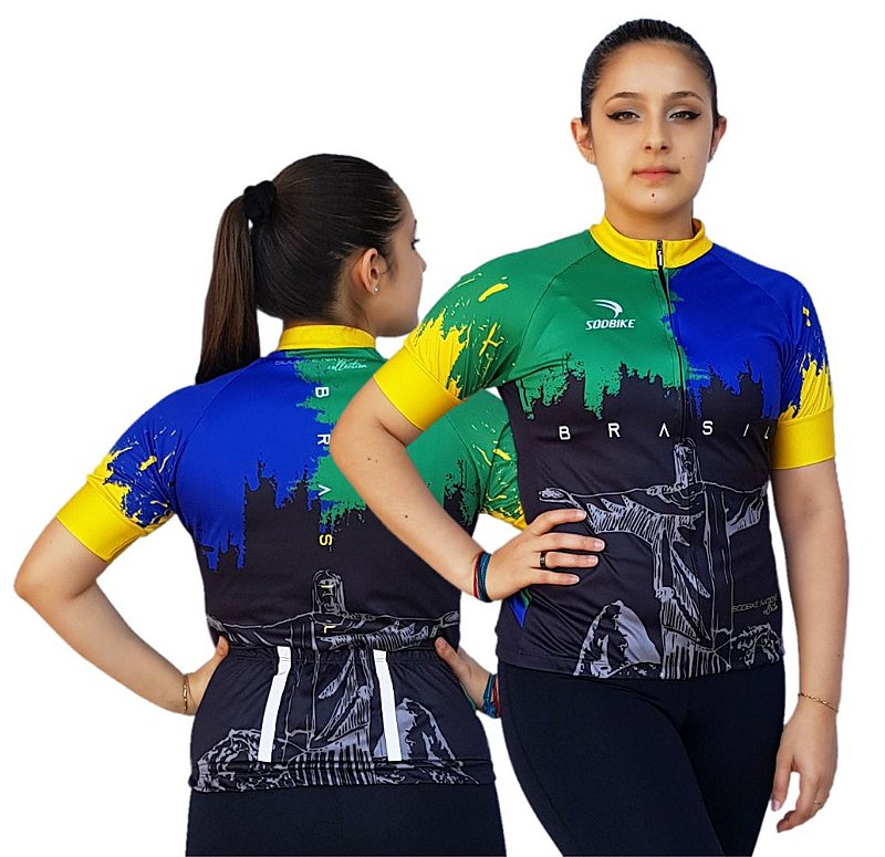 CAMISA CICLISMO FEMININA BRASIL SÓDBIKE, PROTEÇÃO SOLAR 20, ZIPER FULL