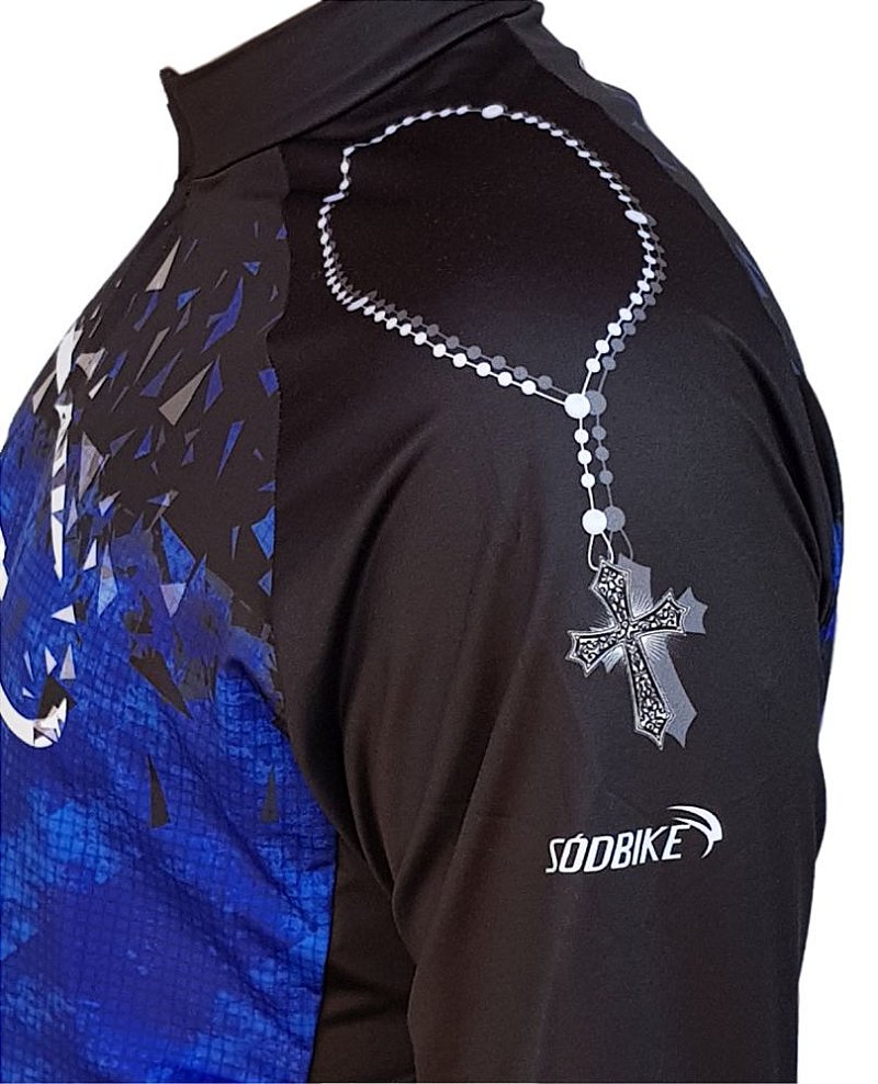 CAMISA CICLISMO MASCULINA FLANELADA SÓDBIKE, PROTEÇÃO SOLAR 20, ZIPER FULL, NOSSA SENHORA