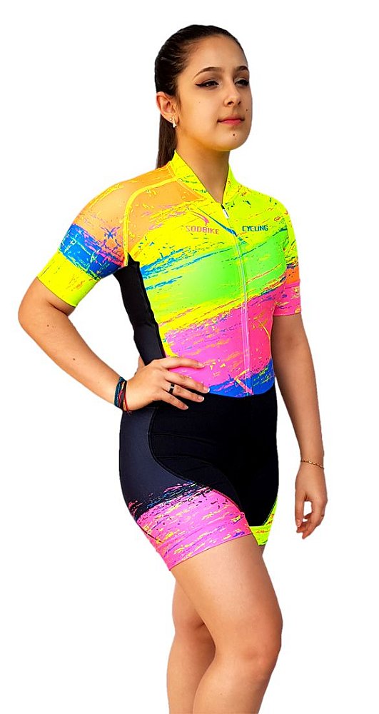 MACAQUINHO CICLISMO FEMININO SÓDBIKE, FORRO GEL E ESPUMA MISTO, FLUOR