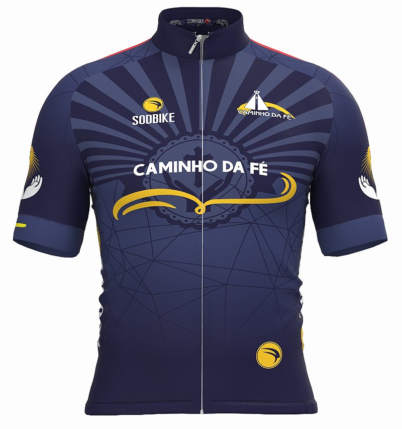 CAMISA CICLISMO MASCULINA SÓDBIKE DRY, PROTEÇÃO SOLAR 20, ZIPER FULL, CAMINHO DA FÉ