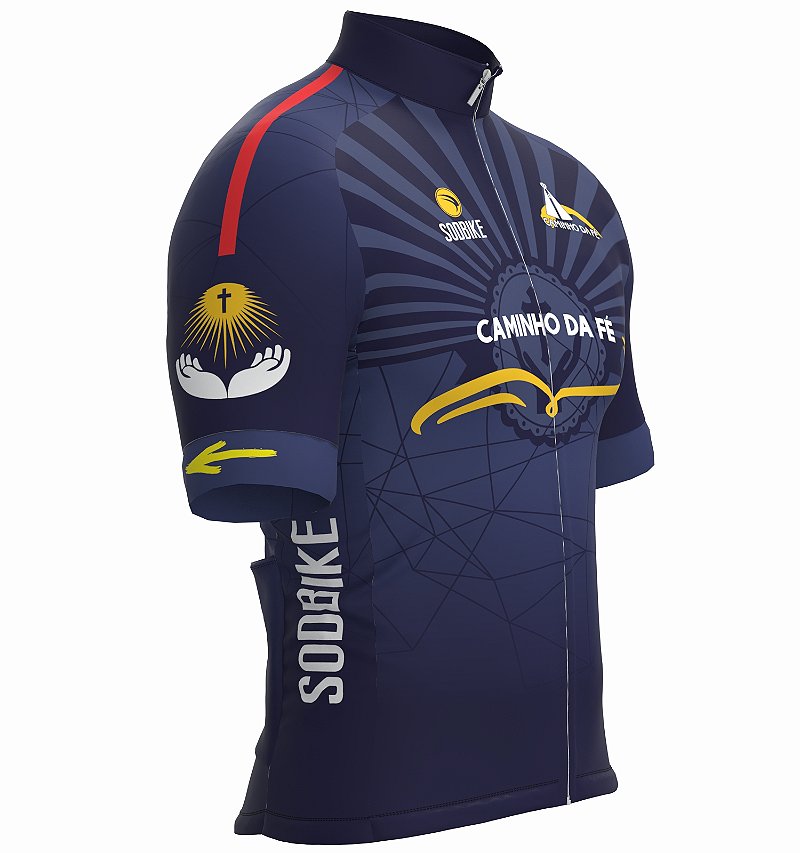 CAMISA CICLISMO MASCULINA SÓDBIKE DRY, PROTEÇÃO SOLAR 20, ZIPER FULL, CAMINHO DA FÉ