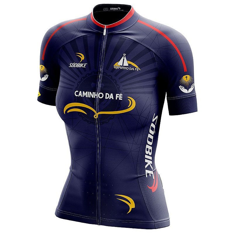 CAMISA CICLISMO FEMININA SÓDBIKE DRY, PROTEÇÃO SOLAR 20, ZIPER FULL, CAMINHO DA FÉ
