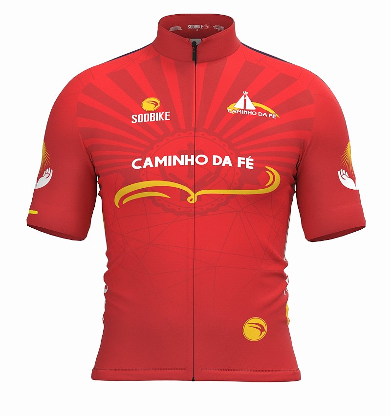 CAMISA CICLISMO MASCULINA SÓDBIKE DRY, PROTEÇÃO SOLAR 20, ZIPER FULL, CAMINHO DA FÉ