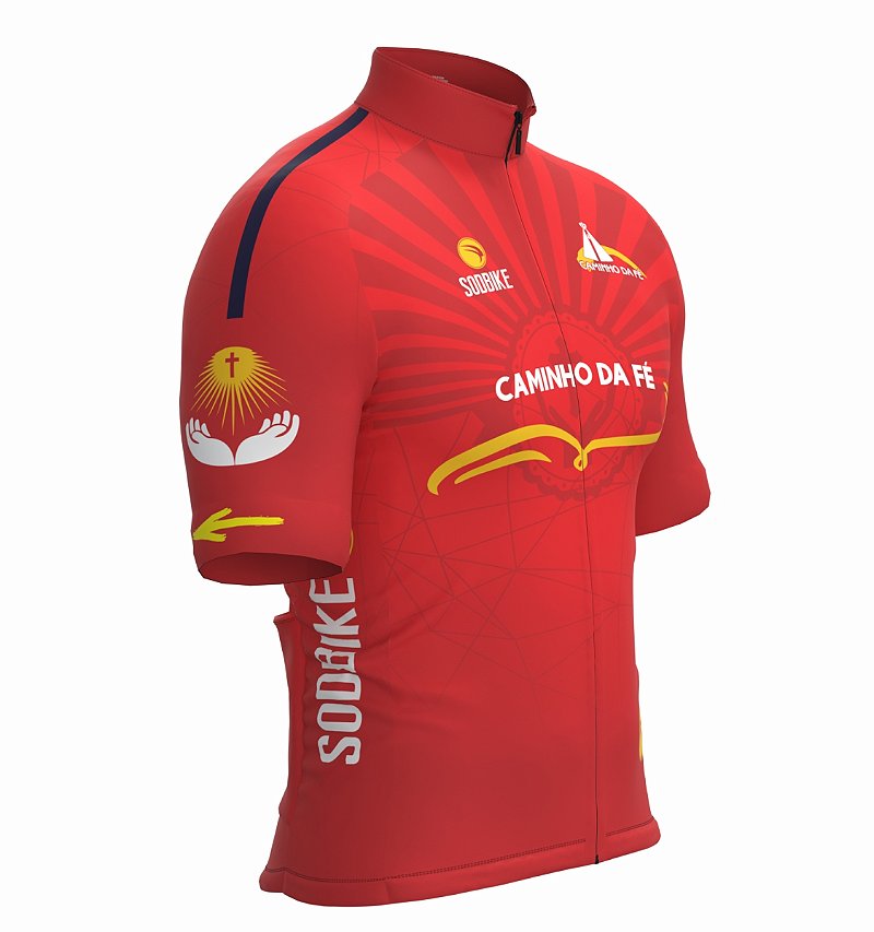 CAMISA CICLISMO MASCULINA SÓDBIKE DRY, PROTEÇÃO SOLAR 20, ZIPER FULL, CAMINHO DA FÉ
