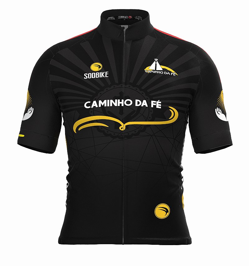 CAMISA CICLISMO MASCULINA SÓDBIKE DRY, PROTEÇÃO SOLAR 20, ZIPER FULL, CAMINHO DA FÉ