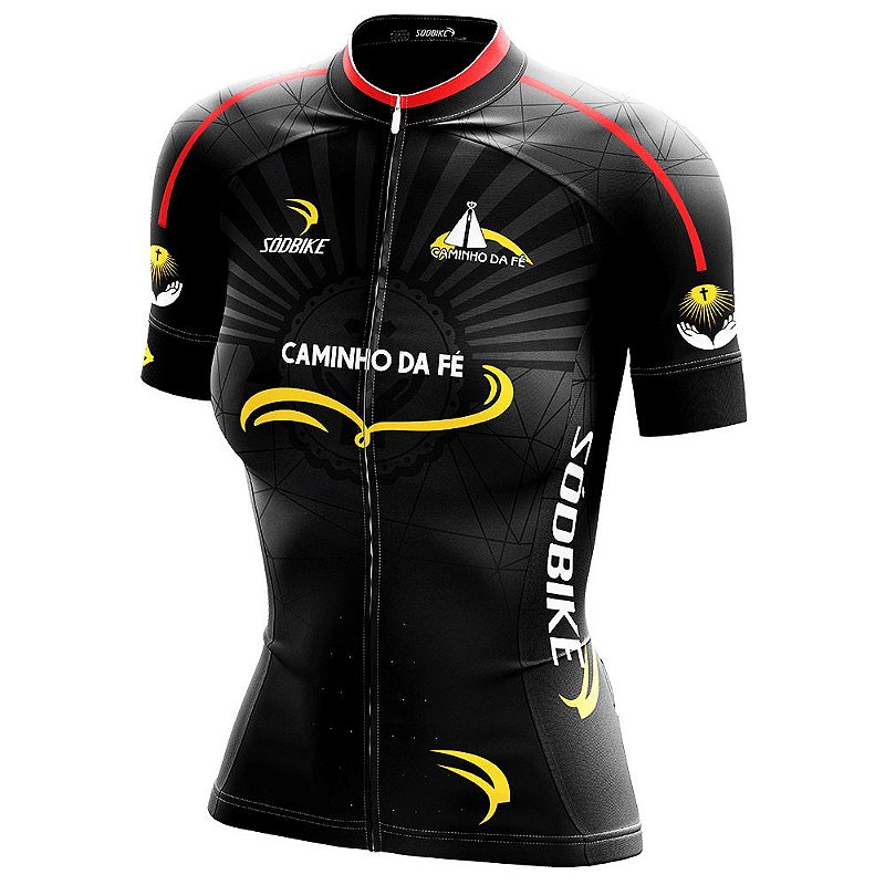 CAMISA CICLISMO FEMININA SÓDBIKE DRY, PROTEÇÃO SOLAR 20, ZIPER FULL, CAMINHO DA FÉ