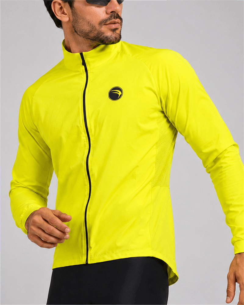 CORTA VENTO CICLISMO MASCULINA SÓDBIKE, 3 BOLSOS, ZIPER FULL, AMARELO FLUOR