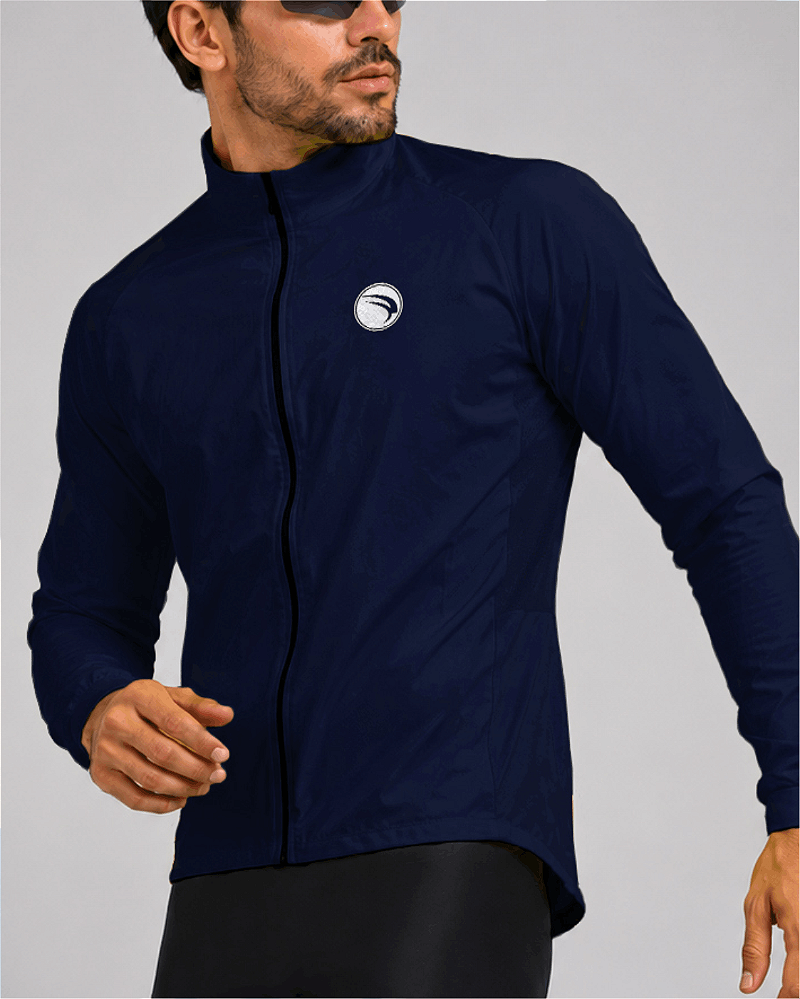 CORTA VENTO CICLISMO MASCULINO SÓDBIKE, 3 BOLSOS, ZIPER FULL, AZUL MARINHO