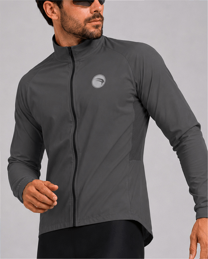 CORTA VENTO CICLISMO MASCULINO SÓDBIKE, 3 BOLSOS, ZIPER FULL, Cinza