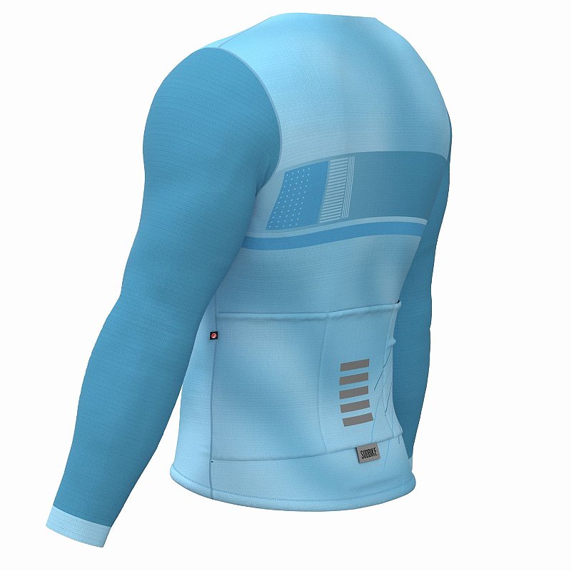 CAMISA CICLISMO UNISSEX BASIC SÓDBIKE, MANGA LONGA, SEM ZIPER, CORTE LASER, CELESTE