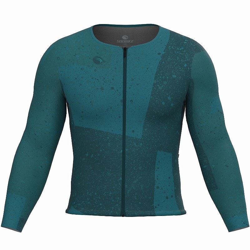 CAMISA CICLISMO UNISSEX SOFT SÓDBIKE, ZIPER FULL, MANGA LONGA, CORTE LASER, PETRÓLEO