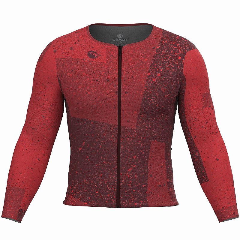 CAMISA CICLISMO UNISSEX SOFT SÓDBIKE, ZIPER FULL, MANGA LONGA, CORTE LASER, VERMELHA