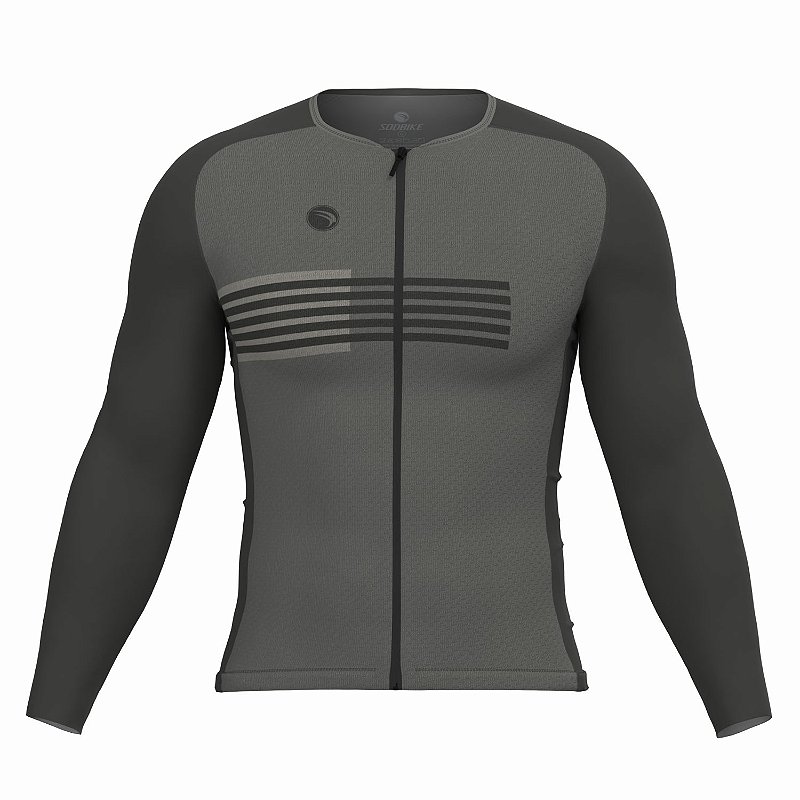 CAMISA CICLISMO UNISSEX PERFORMANCE SÓDBIKE, MANGA LONGA, ZIPER FULL, CORTE LASER, CINZA