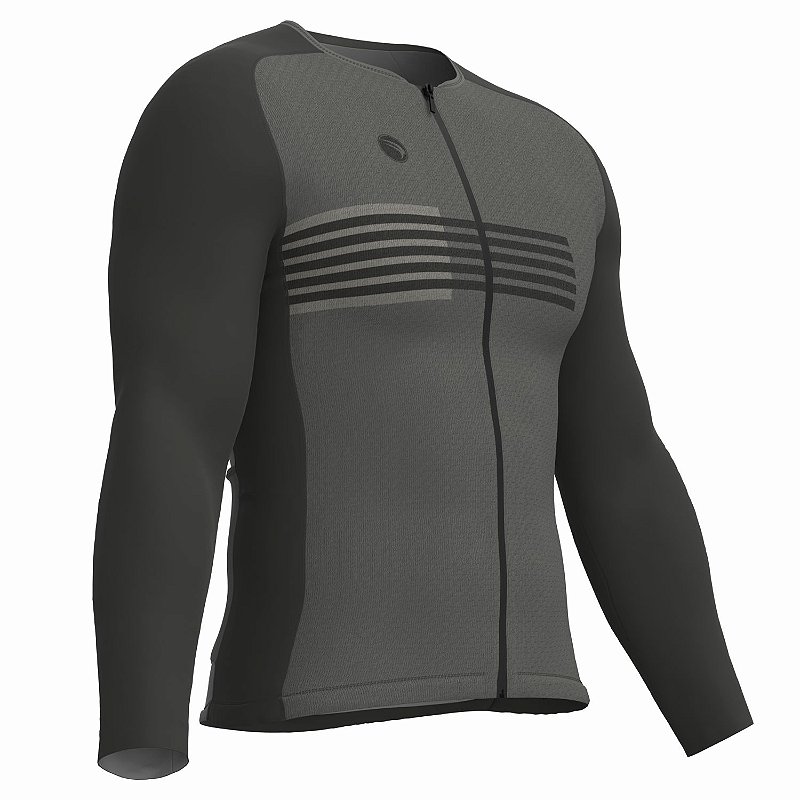 CAMISA CICLISMO UNISSEX PERFORMANCE SÓDBIKE, MANGA LONGA, ZIPER FULL, CORTE LASER, CINZA