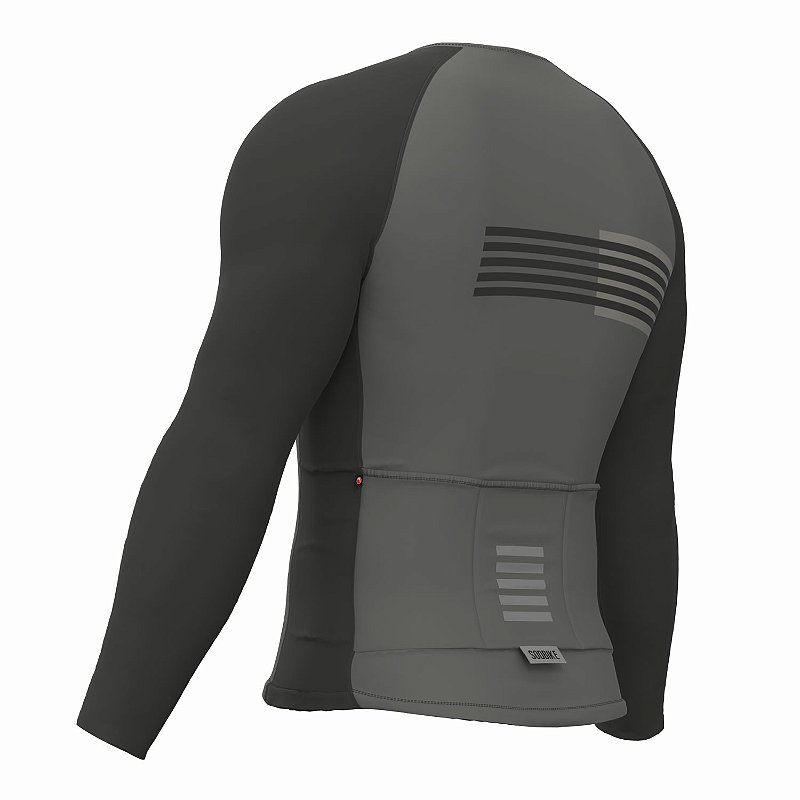CAMISA CICLISMO UNISSEX PERFORMANCE SÓDBIKE, MANGA LONGA, ZIPER FULL, CORTE LASER, CINZA
