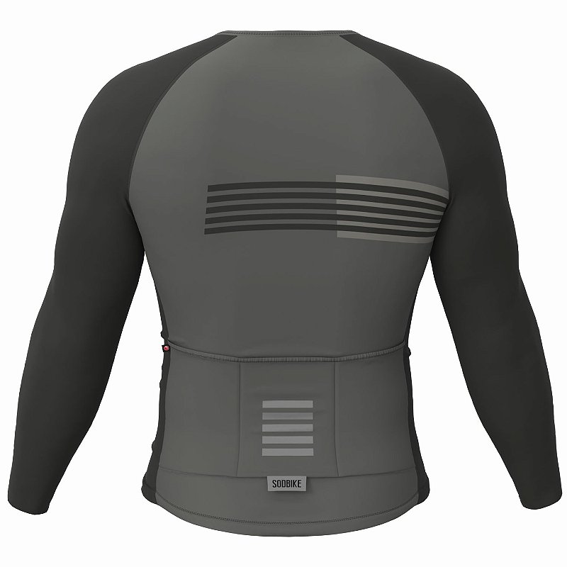 CAMISA CICLISMO UNISSEX PERFORMANCE SÓDBIKE, MANGA LONGA, ZIPER FULL, CORTE LASER, CINZA