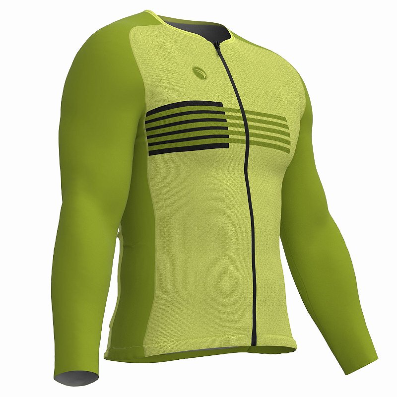 CAMISA CICLISMO UNISSEX PERFORMANCE SÓDBIKE, MANGA LONGA, ZIPER FULL, CORTE LASER, VERDE CLARO