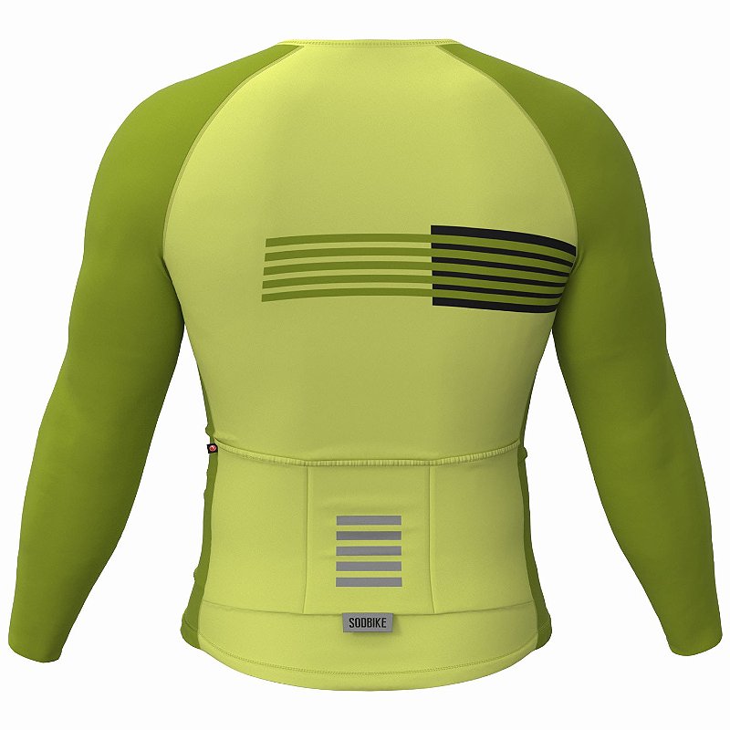 CAMISA CICLISMO UNISSEX PERFORMANCE SÓDBIKE, MANGA LONGA, ZIPER FULL, CORTE LASER, VERDE CLARO