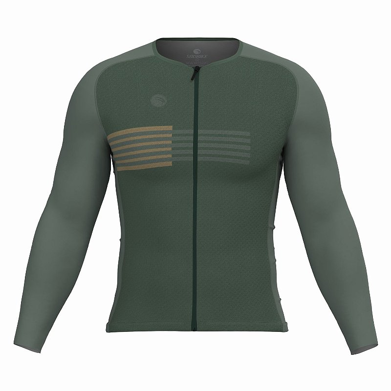 CAMISA CICLISMO UNISSEX PERFORMANCE SÓDBIKE, MANGA LONGA, ZIPER FULL, CORTE LASER, VERDE