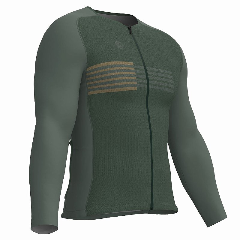 CAMISA CICLISMO UNISSEX PERFORMANCE SÓDBIKE, MANGA LONGA, ZIPER FULL, CORTE LASER, VERDE