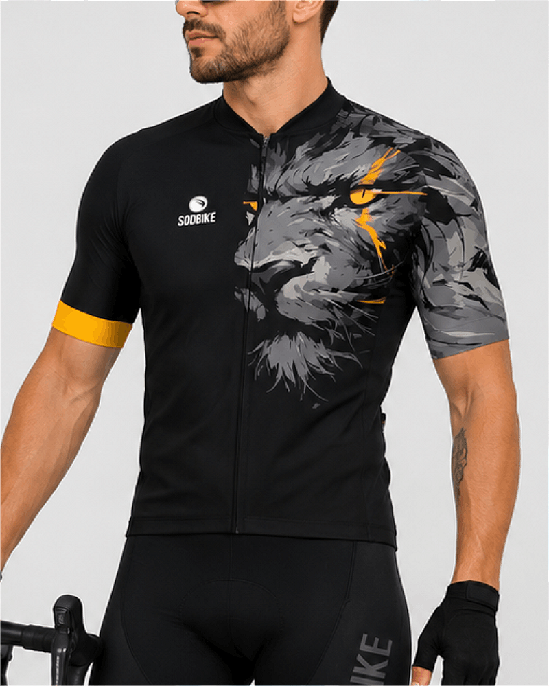 CAMISA CICLISMO MASCULINA SÓDBIKE, PROTEÇÃO SOLAR 20, ZIPER FULL, LEÃO