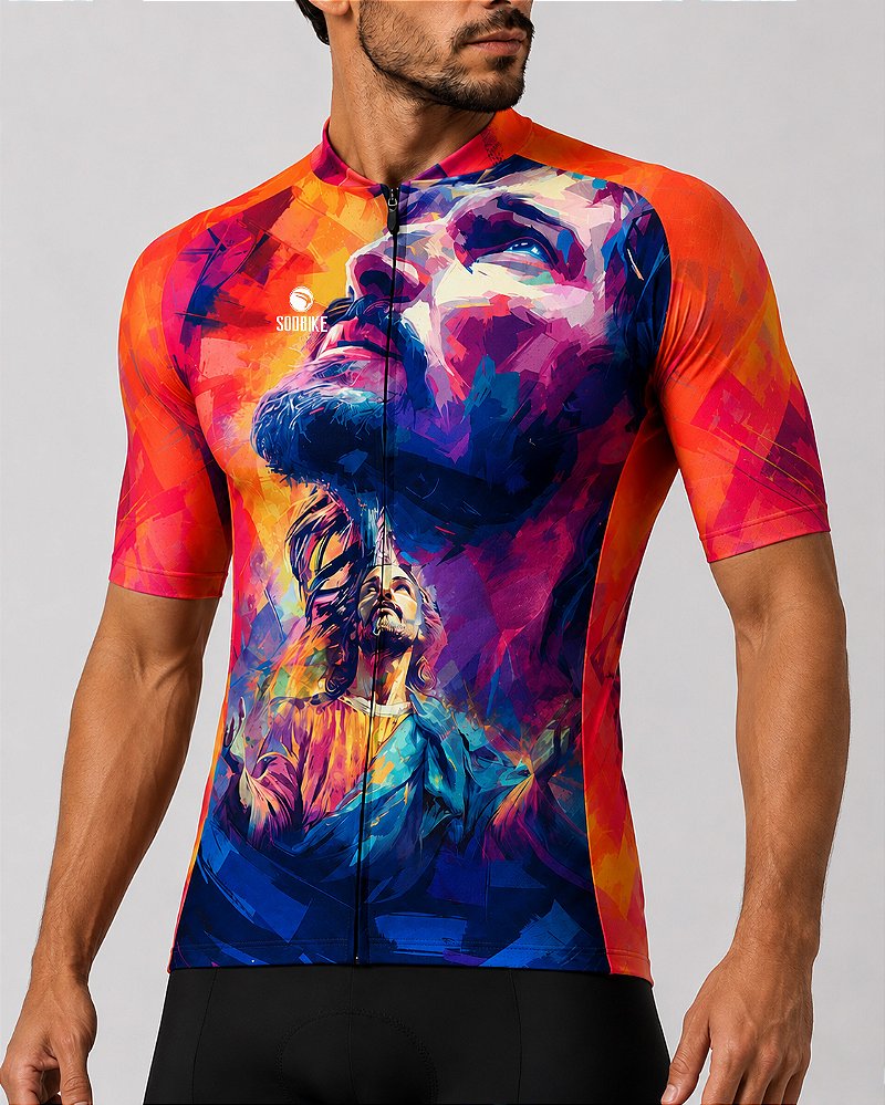 CAMISA CICLISMO MASCULINA SÓDBIKE, PROTEÇÃO SOLAR 20, ZIPER FULL, JESUS
