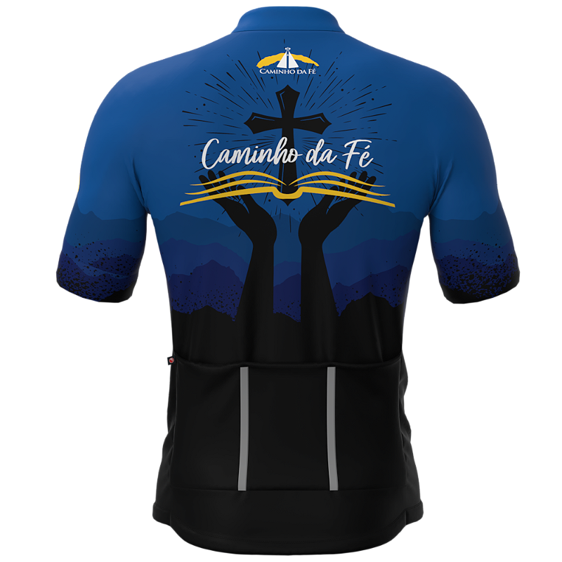CAMISA CICLISMO MASCULINA SÓDBIKE, PROTEÇÃO SOLAR 20, ZIPER FULL, CAMINHO DA FÉ