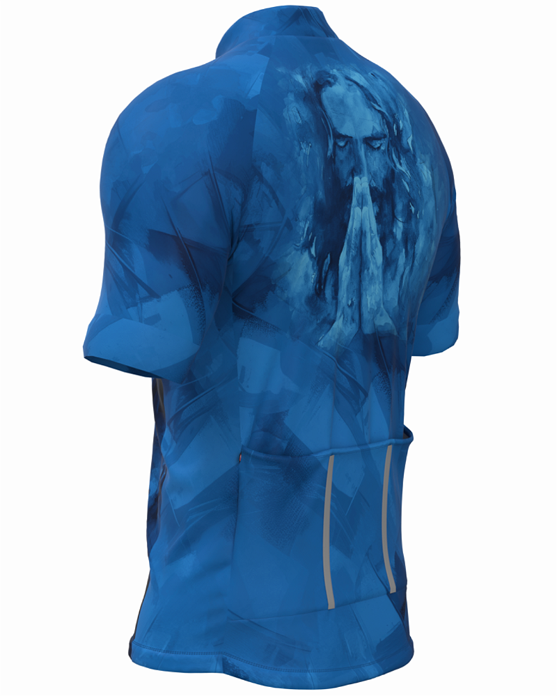 CAMISA CICLISMO MASCULINA SÓDBIKE, PROTEÇÃO SOLAR 20, ZIPER FULL, JESUS AZUL