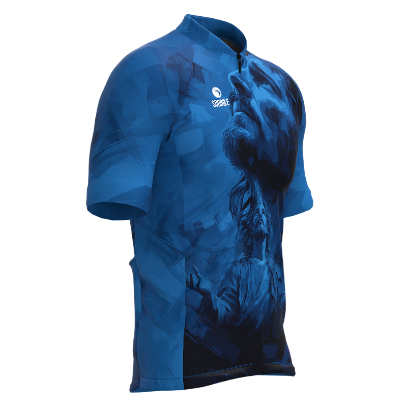 CAMISA CICLISMO MASCULINA SÓDBIKE, PROTEÇÃO SOLAR 20, ZIPER FULL, JESUS AZUL