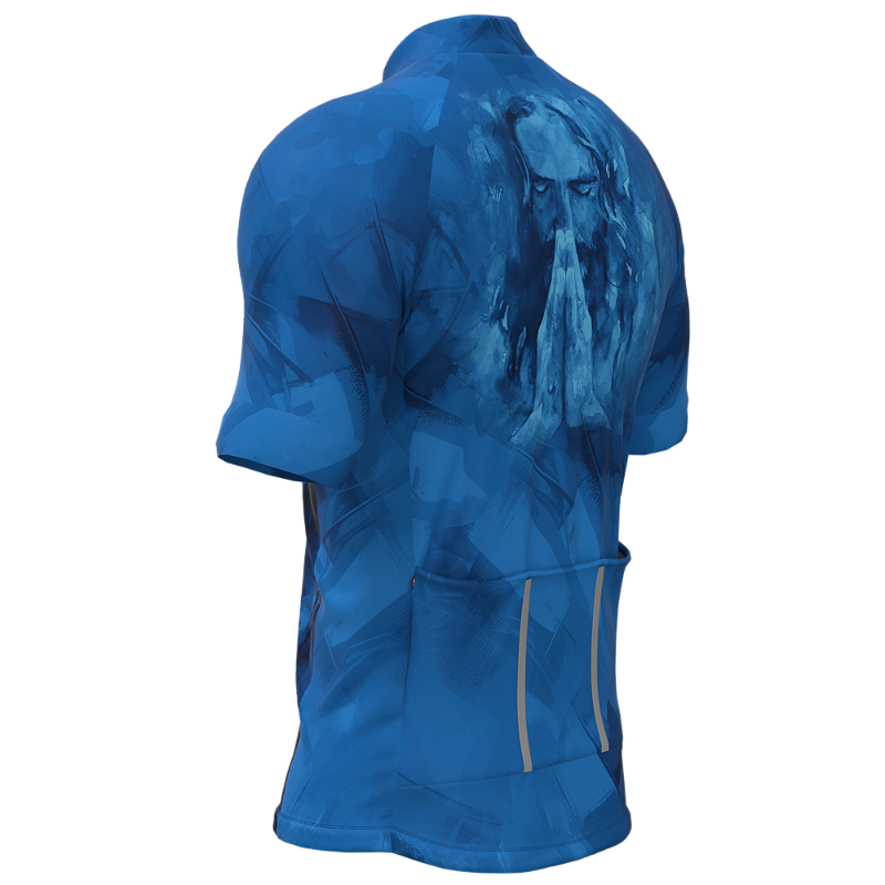 CAMISA CICLISMO MASCULINA SÓDBIKE, PROTEÇÃO SOLAR 20, ZIPER FULL, JESUS AZUL