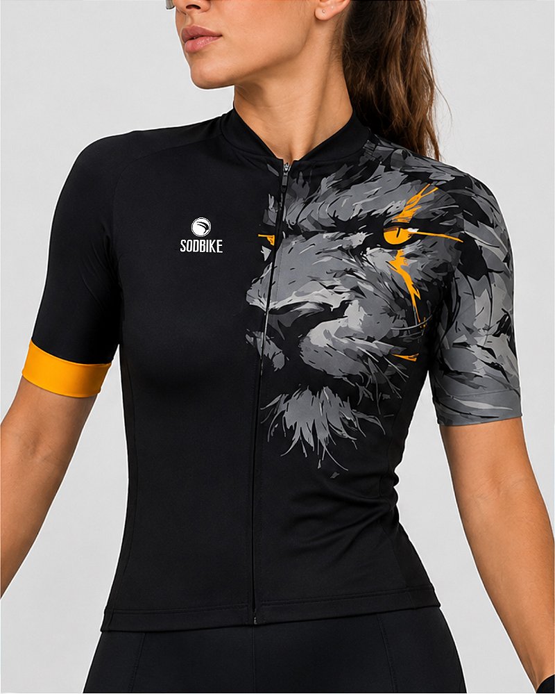 CAMISA CICLISMO FEMININA SÓDBIKE, PROTEÇÃO SOLAR 20, ZIPER FULL, LEÃO