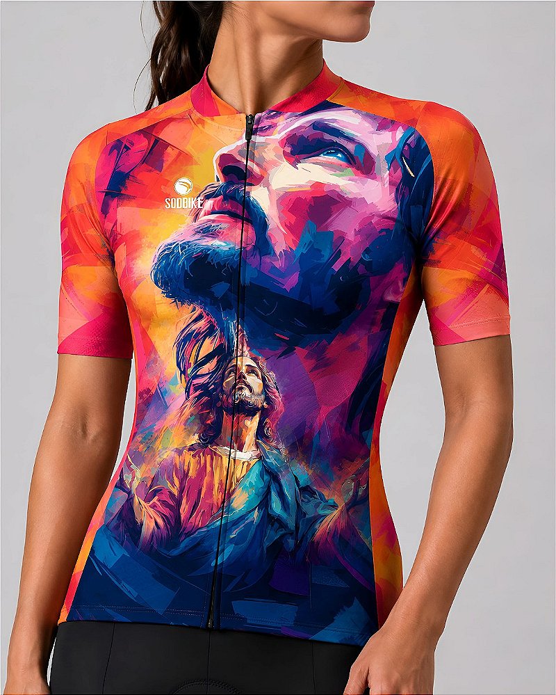 CAMISA CICLISMO FEMININA SÓDBIKE, PROTEÇÃO SOLAR 20, ZIPER FULL, JESUS