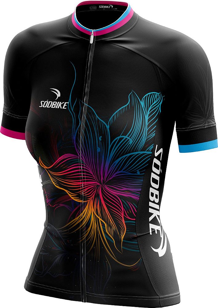 CAMISA CICLISMO FEMININA SÓDBIKE DRY, PROTEÇÃO SOLAR 20, ZIPER FULL, FLOWER