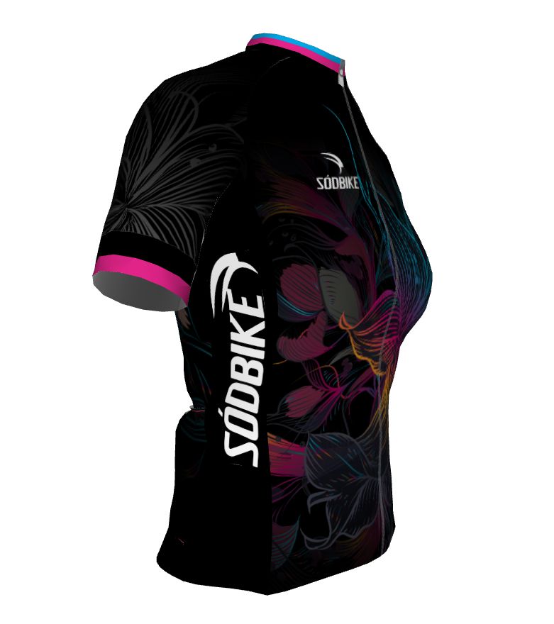 CAMISA CICLISMO FEMININA SÓDBIKE DRY, PROTEÇÃO SOLAR 20, ZIPER FULL, FLOWER