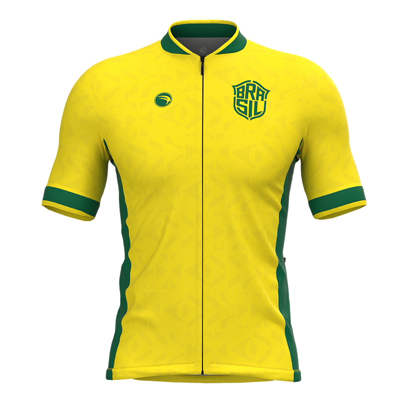 CAMISA CICLISMO MASCULINA SÓDBIKE 2026, ZIPER FULL, BRASIL AMARELA