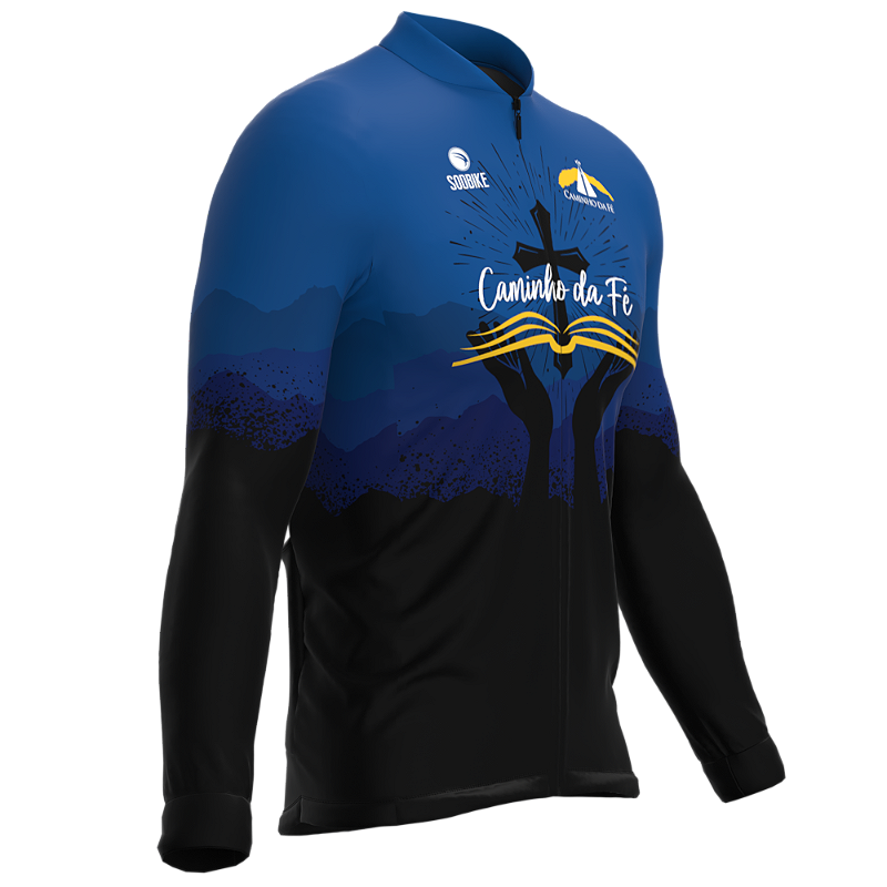 CAMISA CICLISMO MASCULINA SÓDBIKE,ZIPER FULL, CAMINHO DA FÉ MANGA LONGA